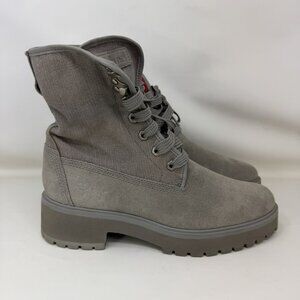 Timberland Carnaby Cool Roll Top Combat Grunge Boots Gray Red Women’s Size 8.5